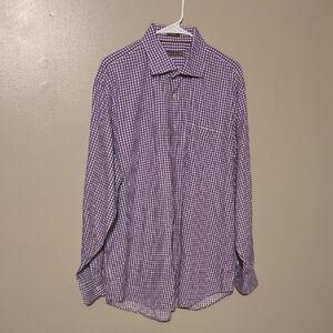 Peter Millar Button Down Long Sleeve‎ Shirt Purple White Mens Sixe XL